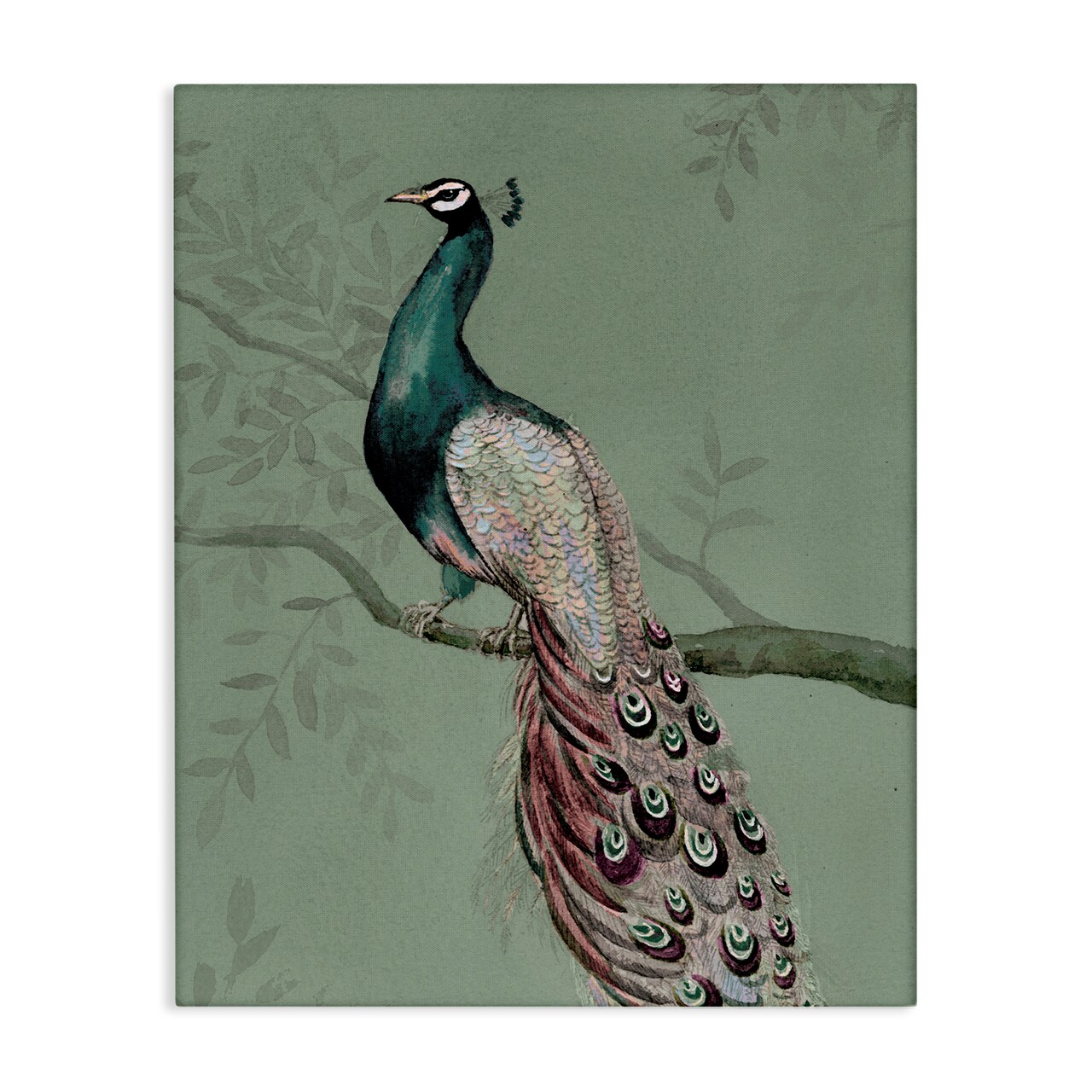 Stupell Industries Regal Peacock on Branch Canvas Wall Art Design by Cloverfield & Co.